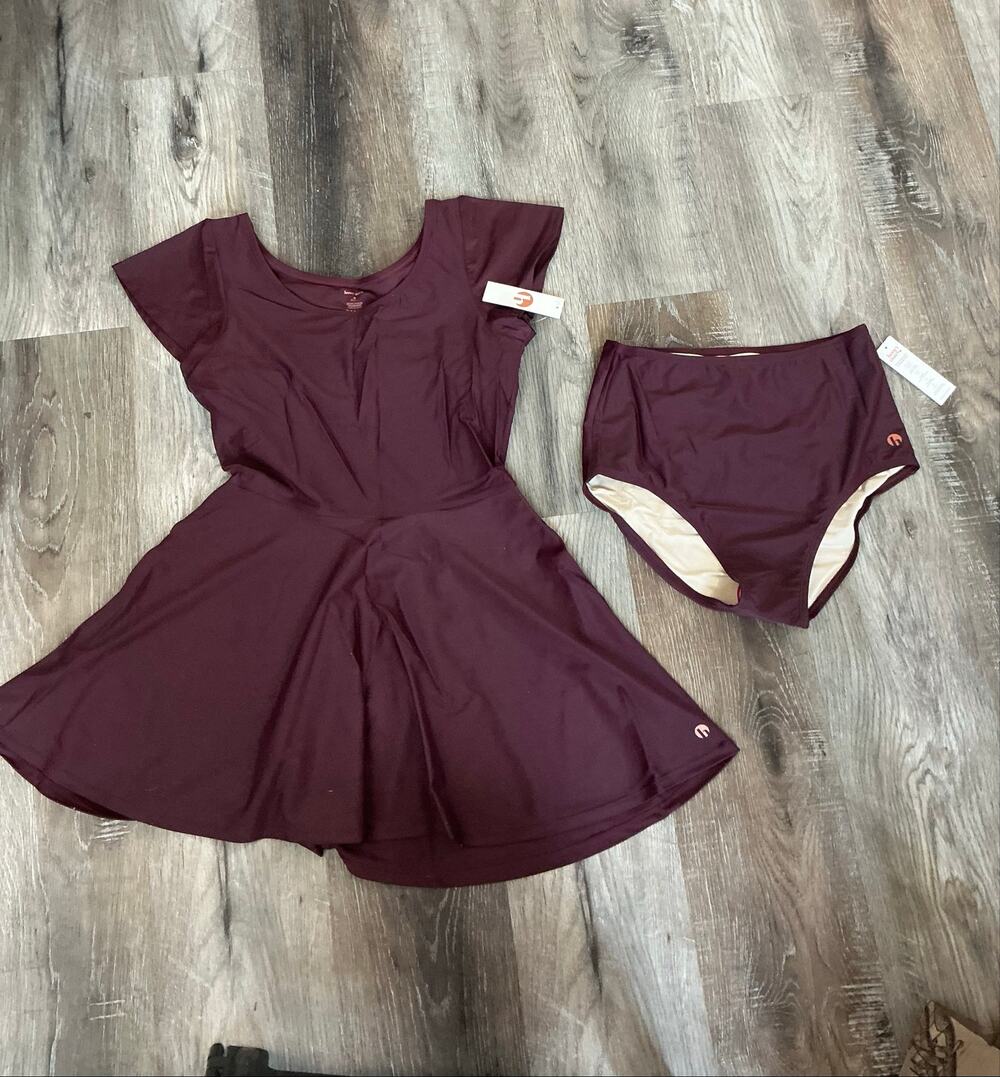 New Honey Mark Pepper Swim Dress & bottoms Deep Berry Medium